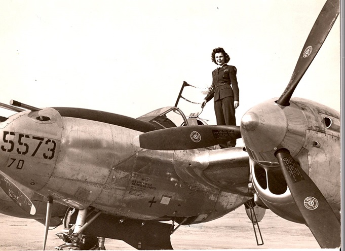 Dorothy Olsen seen with a Lockheed P-38 Lightning during her time as a member of the Women Airforce Service Pilots. Photo courtesy of the U.S. Air Force.