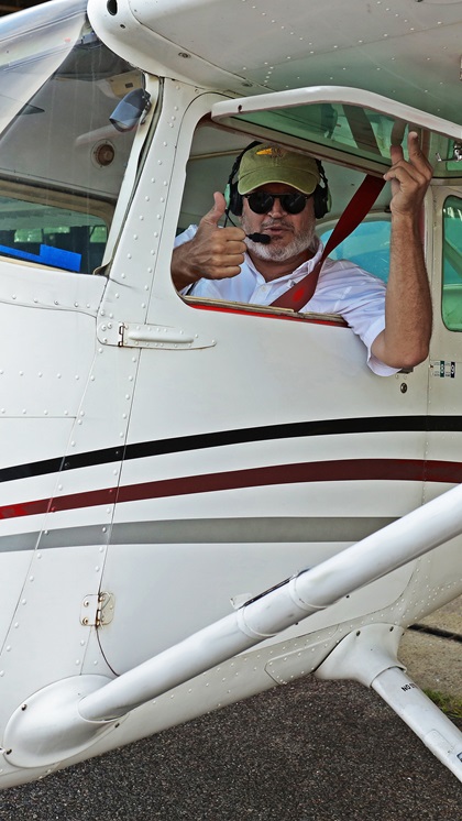 Flight Instructor David Dobbins in his aerial “office,” a Cessna Skyhawk. Photo courtesy of Eureka Earth by Civicus Media LLC.