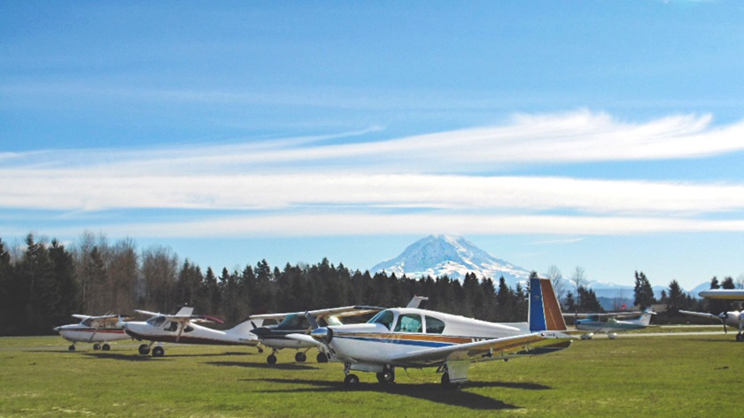 Pilots fly to the scenic Pierce County - Thun Field to attend the Thirty-sixth Annual Northwest Aviation Conference and Trade Show at the Showplex in Puyallup, Washington. Photo courtesy of Washington Aviation Association
