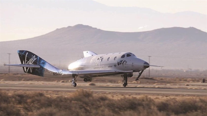 'VSS Unity' lands after a successful space flight on Dec. 13, 2018. Photo courtesy of Virgin Galactic.