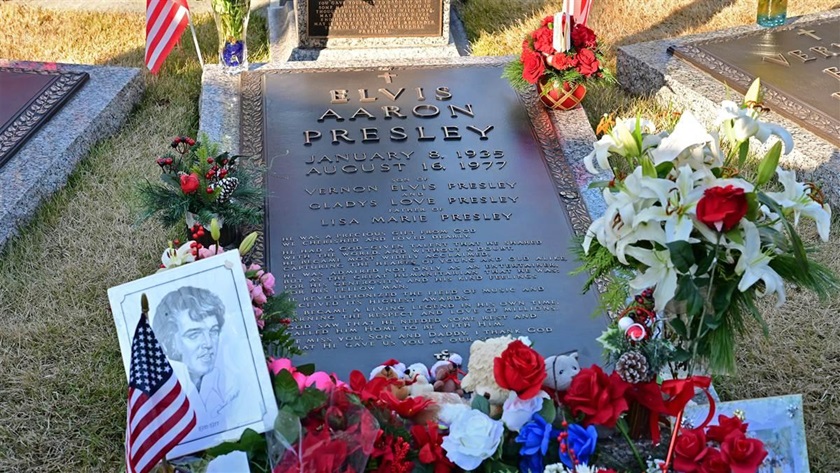 Elvis Presley is buried on his Graceland mansion grounds at the meditation garden, along with other family members.  Presley devotees gather at the garden to honor his Jan. 8 birthday. Photo by David Tulis.