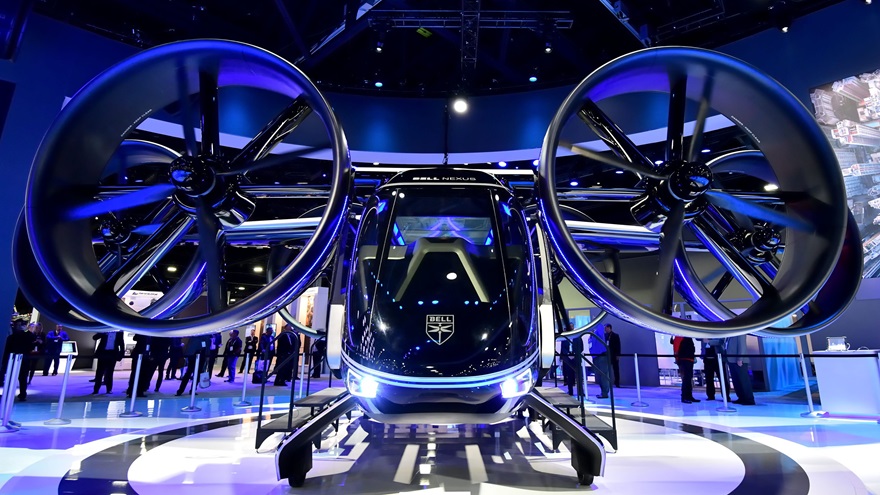 Bell displayed a large-scale mockup of its Nexus, a hybrid-electric vertical takeoff and landing aircraft that targets on-demand mobility. It was the centerpiece of Bell's exhibit at HAI Heli-Expo 2019. Photo by Mike Collins.