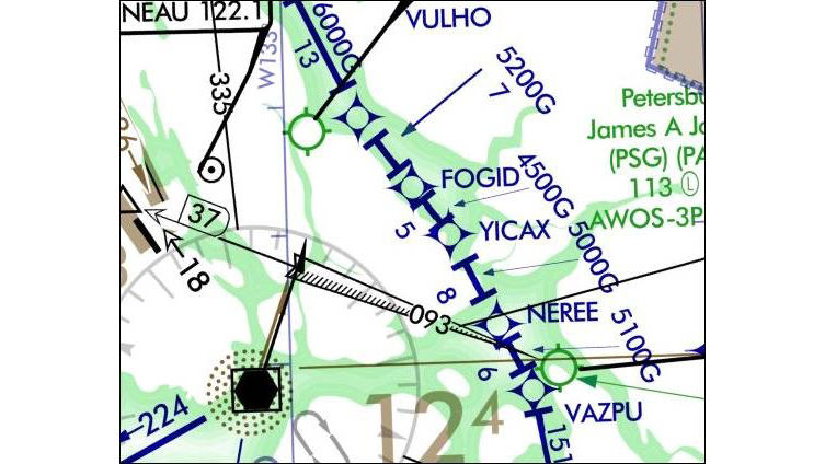 Example of an Alaskan T-route designed for aircraft to fly the lowest minimum en route altitude in order to stay out of icing and exit clouds near airports without instrument approaches. Graphic courtesy of the FAA.