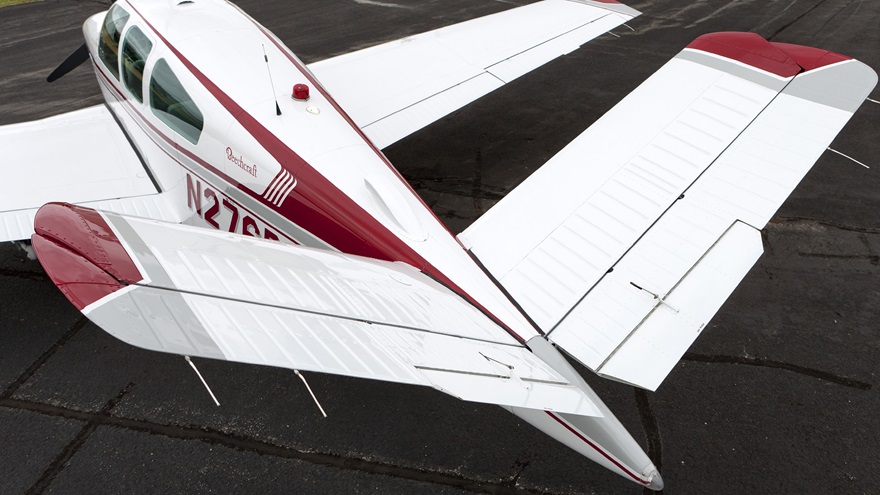 The ruddervator control surfaces on the tails of Model 35 Bonanzas are skinned in expensive and hard-to-find magnesium that is notoriously vulnerable to corrosion. APOA file photo. 