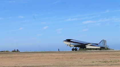 A DC-3 makes the first landing on Catalina Island's rebuilt runway at Airport in the Sky on May 3. Photo courtesy of the Catalina Island Conservancy. 