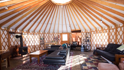 Stay warm and cozy in this glamping yurt when you aren’t hitting the slopes. Photo courtesy of Ruby Mountain Heli-Ski.