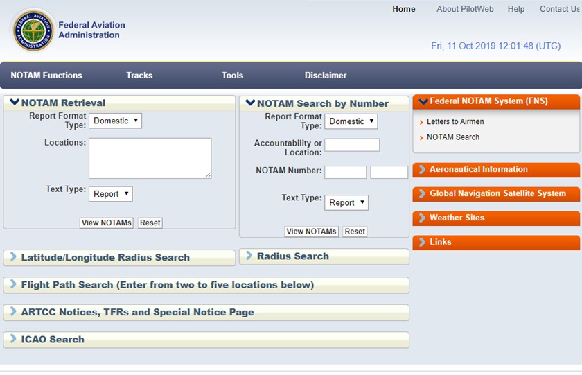 The FAA's PilotWeb portal, shown here, will be phased out in February. 