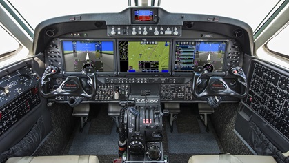 King Air 260s will come with three major cockpit changes as standard equipment: the addition of the Innovative SoIutions and Support ThrustSense Autothrottle, a digital pressurization controller, and a new cabin seat design. Photo courtesy of Textron.