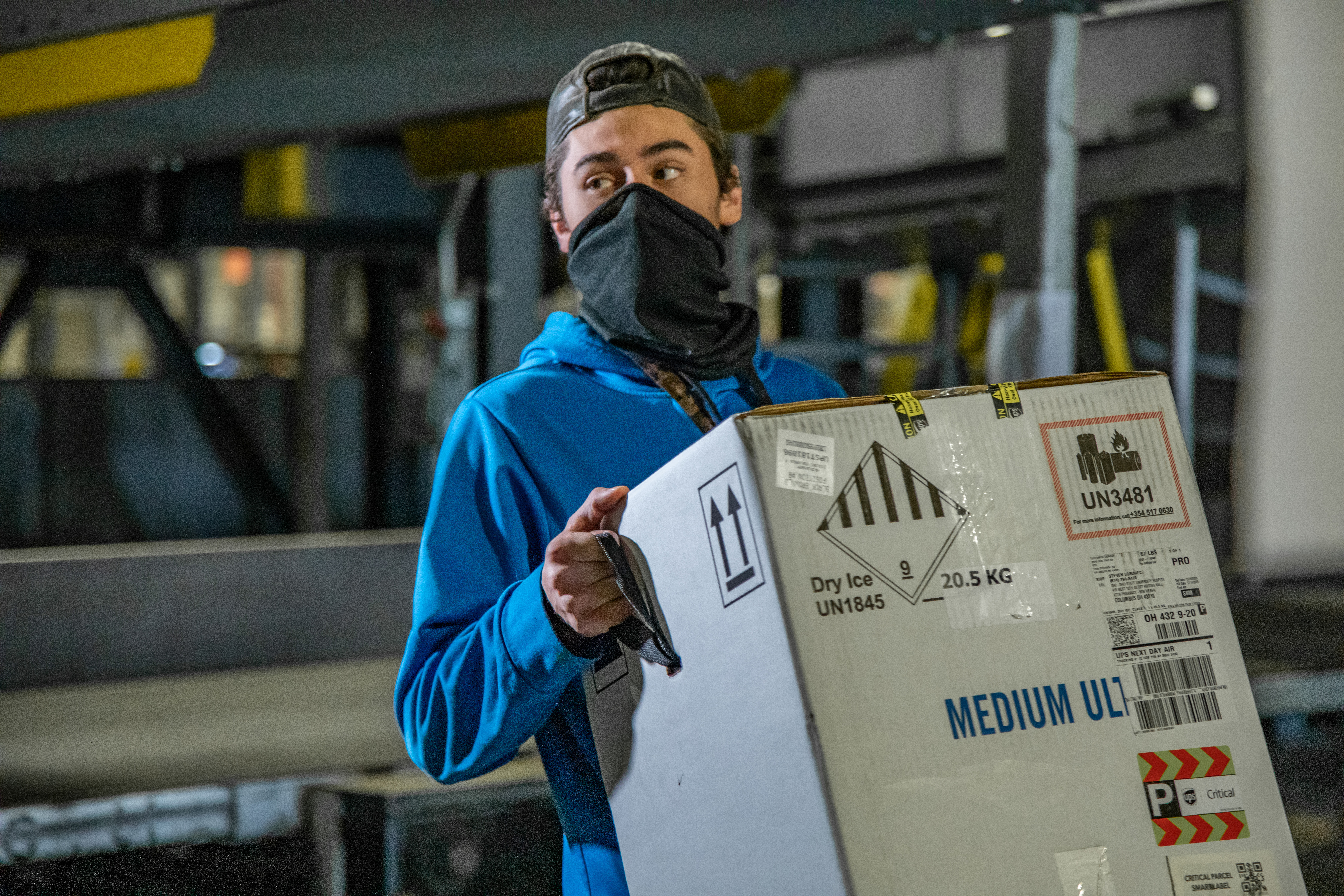 The FAA has approved the Pfizer-BioNTech and Moderna COVID-19 vaccines for pilots and air traffic controllers, requiring the same 48-hour wait period before “conducting safety-sensitive aviation duties.” The vaccines must receive special handling at each step of the delivery process. Photo courtesy of UPS Inc.