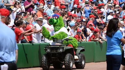 Teams bring their mascots to Florida for spring training, including the Phillie Phanatic. Copyright © The Phillies/Photo by Miles Kennedy. 