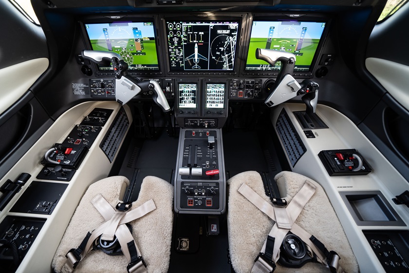 The panel for the new Phenom 300E includes numerous avionics upgrades. Photo courtesy of Embraer.