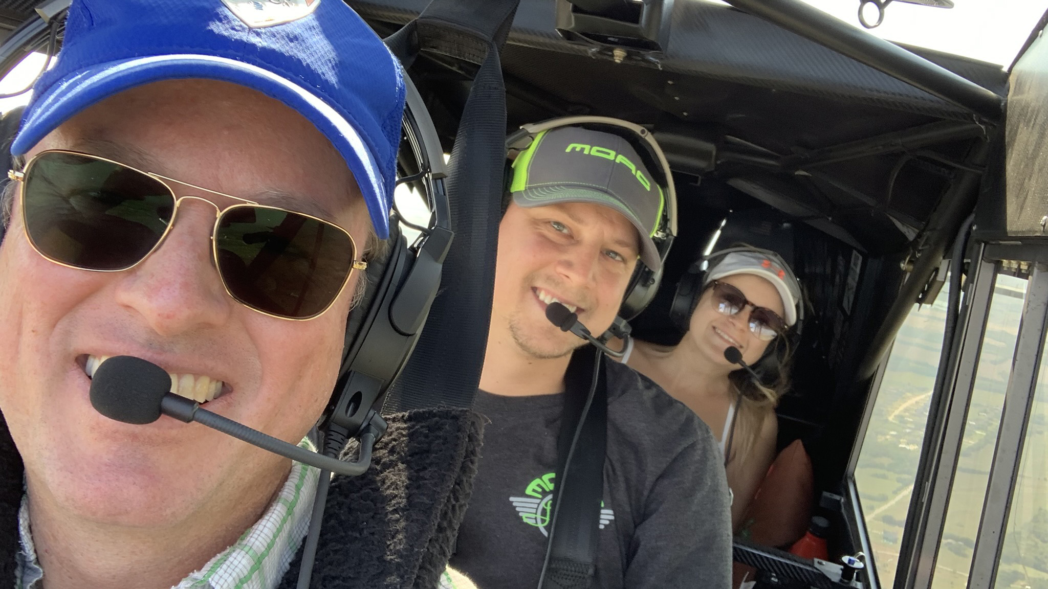 John Wisdom, Brett Hussong, and Lauren Hussong occupy the three seats of an American Legend Aircraft Mother of all Cubs (MOAC), a new version of the Legend Aircraft Cub. Photo courtesy of American Legend Aircraft.