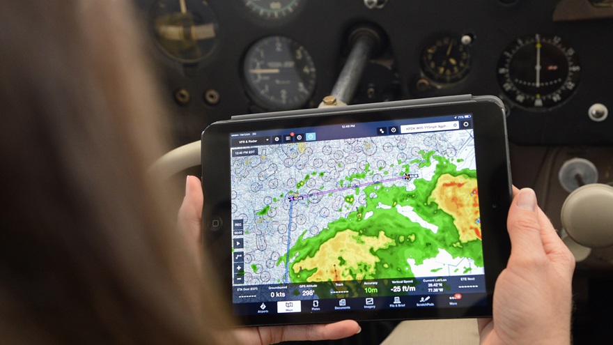 Pilots are increasingly relying on apps for weather data before flight, according to AOPA's 2020 Weather Survey. Photo by David Tulis.