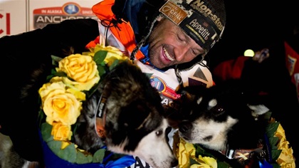 Thomas Waerner of Norway arrived in Nome, Alaska, on March 18 to win the Iditarod Trail Sled Dog Race. Photo by Marc Lester, courtesy of the Anchorage Daily News.