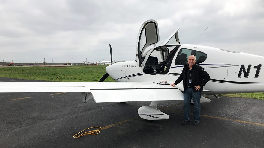 Randy Harmon of Harmony Air is back up and flying following the March 3 tornado that devastated John C. Tune Airport in Nashville. Photo courtesy of Randy Harmon.