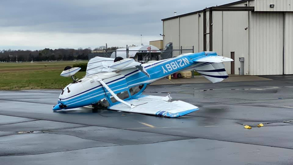 Aircraft and structures at Lebanon Airport east of Nashville also suffered heavy damage from the March 3 storm. Photo courtesy of Corey Gerulis.