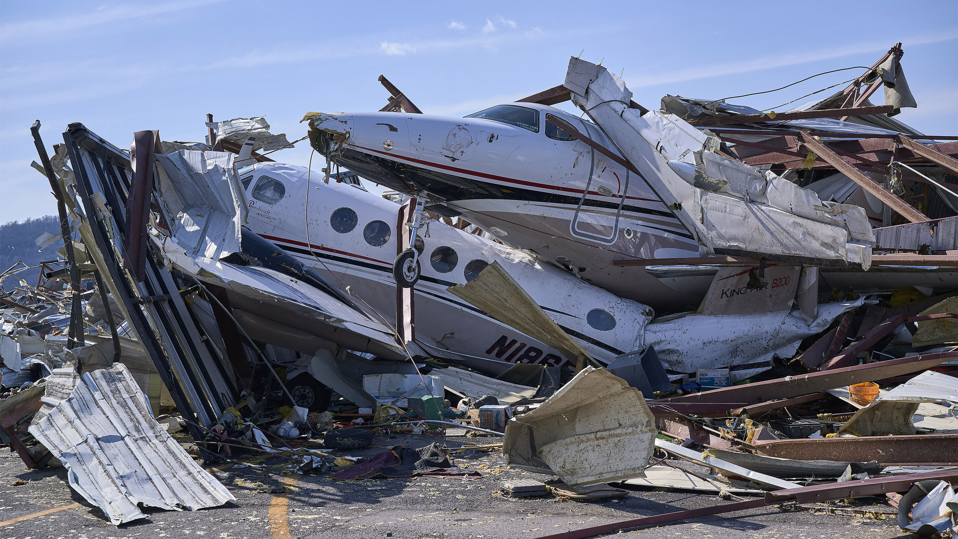 A Beechcraft Premiere smashes a King Air at John C. Tune Airport in Nashville. Photo by Harrison McClary.