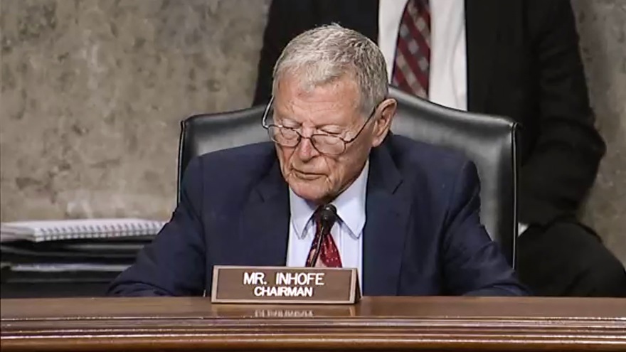 Sen. Jim Inhofe chairs a committee hearing about the Ligado Networks wireless network proposal on May 6. Courtesy of the United States Senate Committee on Armed Service.