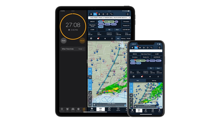 ForeFlight will look and act pretty much the same whether users are viewing it on iPads or iPhones. Image courtesy of ForeFlight.