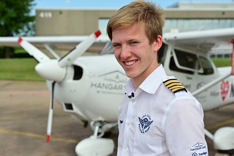 Travis Ludlow, 18, sets a Guinness World Record for being the youngest person to fly solo around the world. Photo by David Tulis.