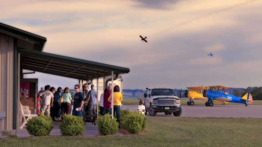 Lloyd Stearman field, 14 miles northeast of Wichita, Kansas, offers a cafe, fuel, and repair services to visitors. Photo by Mike Fizer.