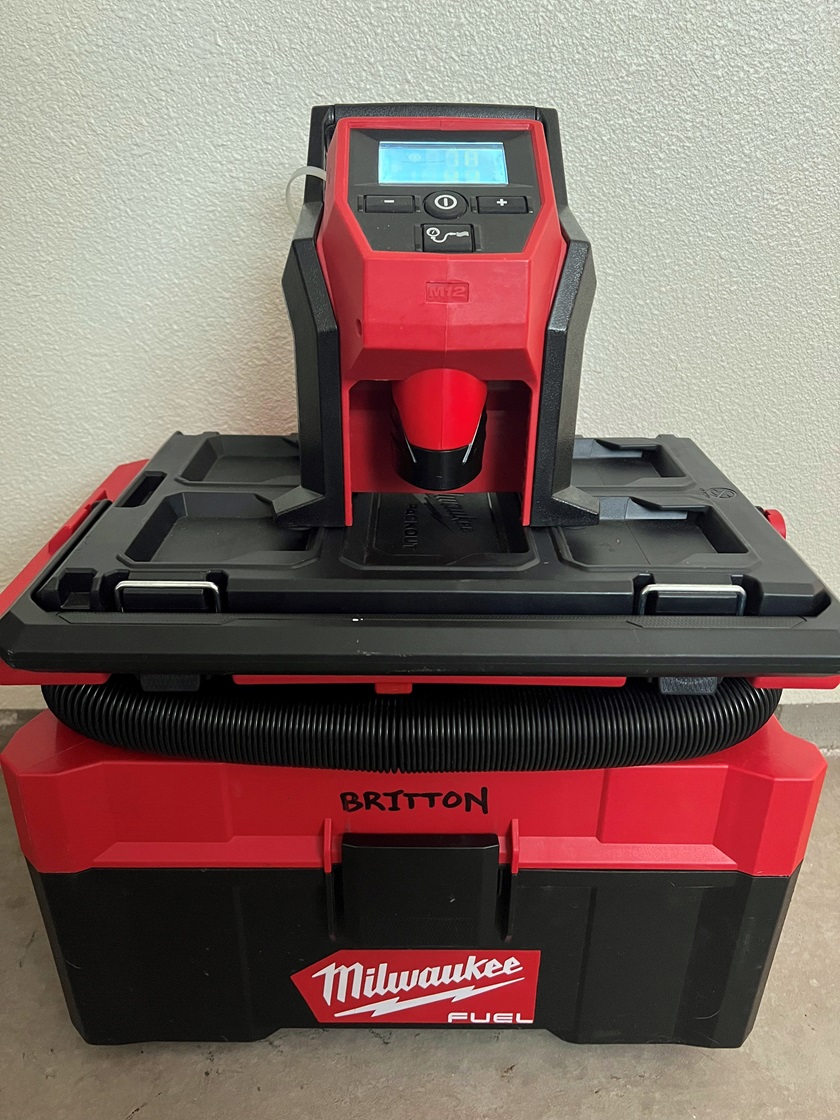 The Milwaukee Compact Inflator with the wet/dry vacuum. Photo by Niki Britton.