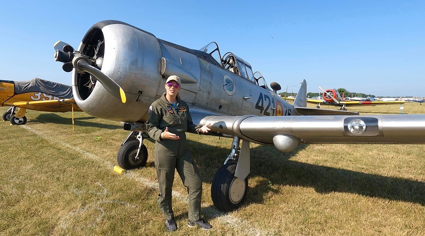 The day before the tragic accident, Erik Johnston filmed a walkaround video of Reiley's T-6 to be featured on his popular YouTube channel. Reiley loved sharing her passion with others. Photo courtesy of Erik Johnston.