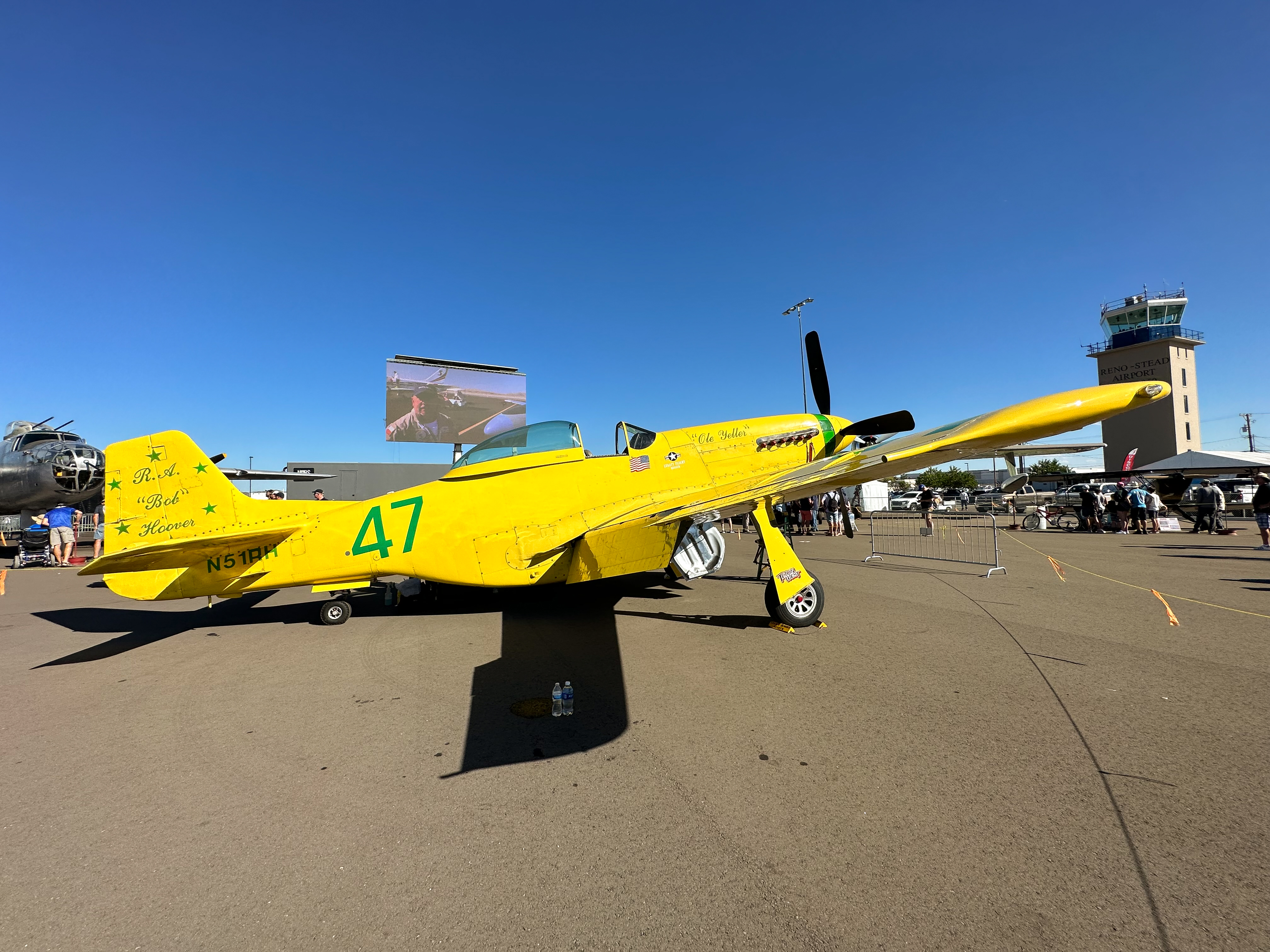 The North American P-51 Mustang 'Ole Yeller' originally flown by R.A. 'Bob' Hoover, who guided racers to the starting line many times over the years. Photo by Cayla McLeod Hunt.