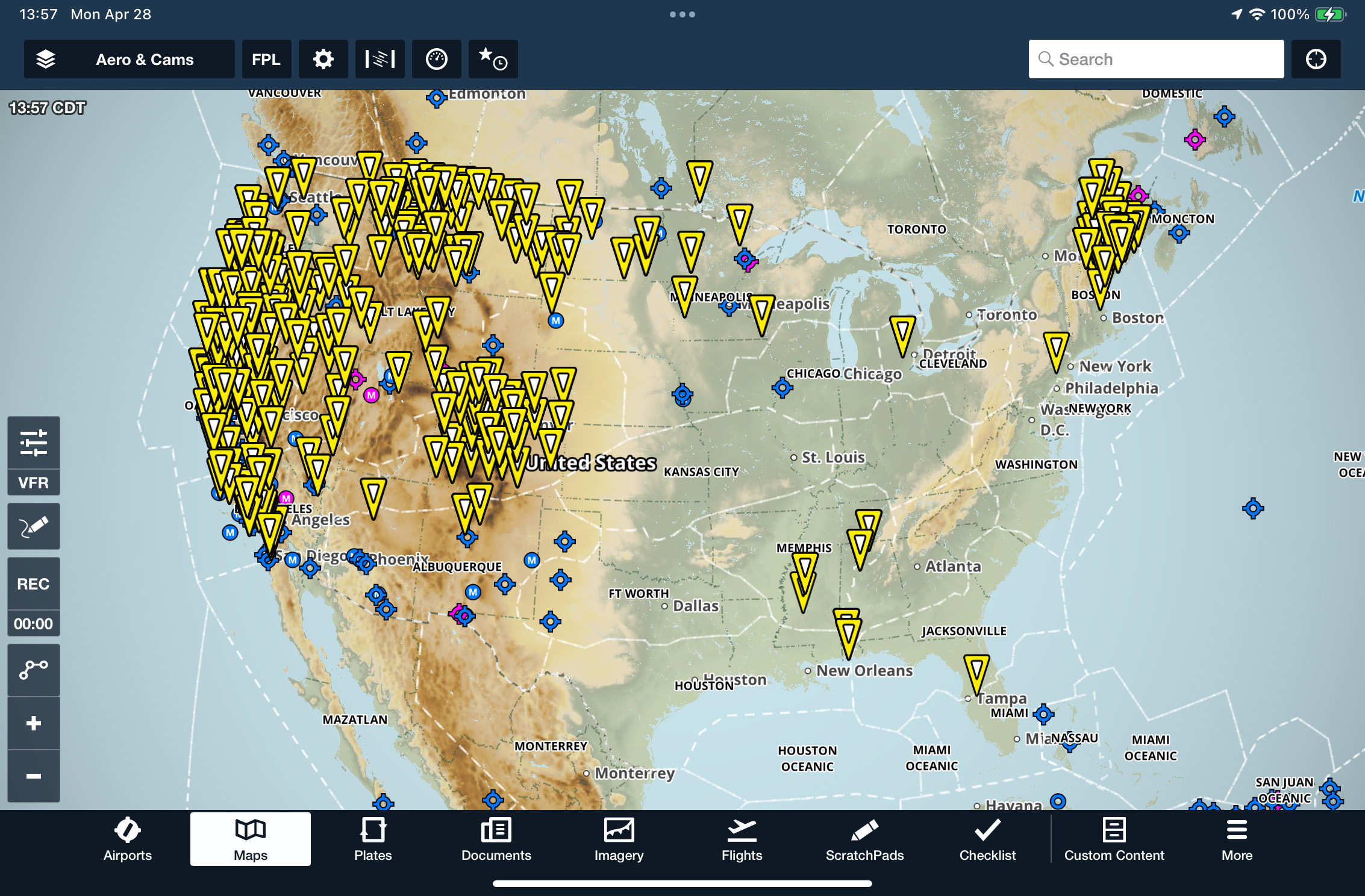 The FAA weather camera network has expanded in recent years to hundreds of locations across 24 states. Image courtesy of Foreflight.