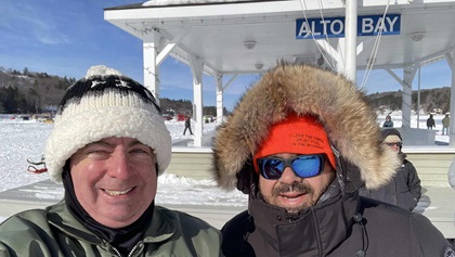 Private pilot David Krebs and commercial pilot Alexander Mihlstin share a rare winter experience on the iconic ice runway at Alton Bay Seaplane Base.  