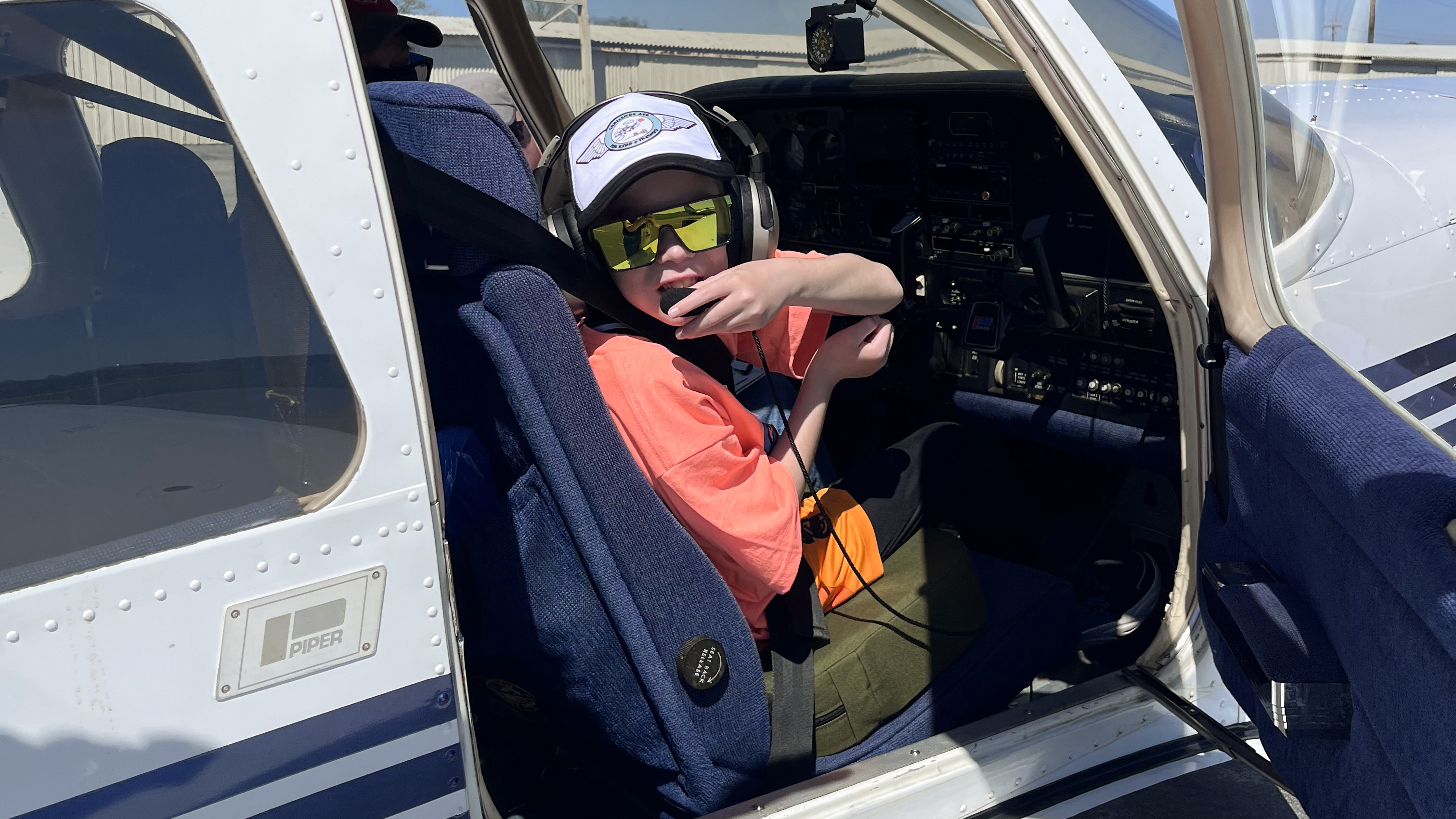 Diego Longenecker leaves the aircraft as a co-pilot. Photo by Sylvia Horne.