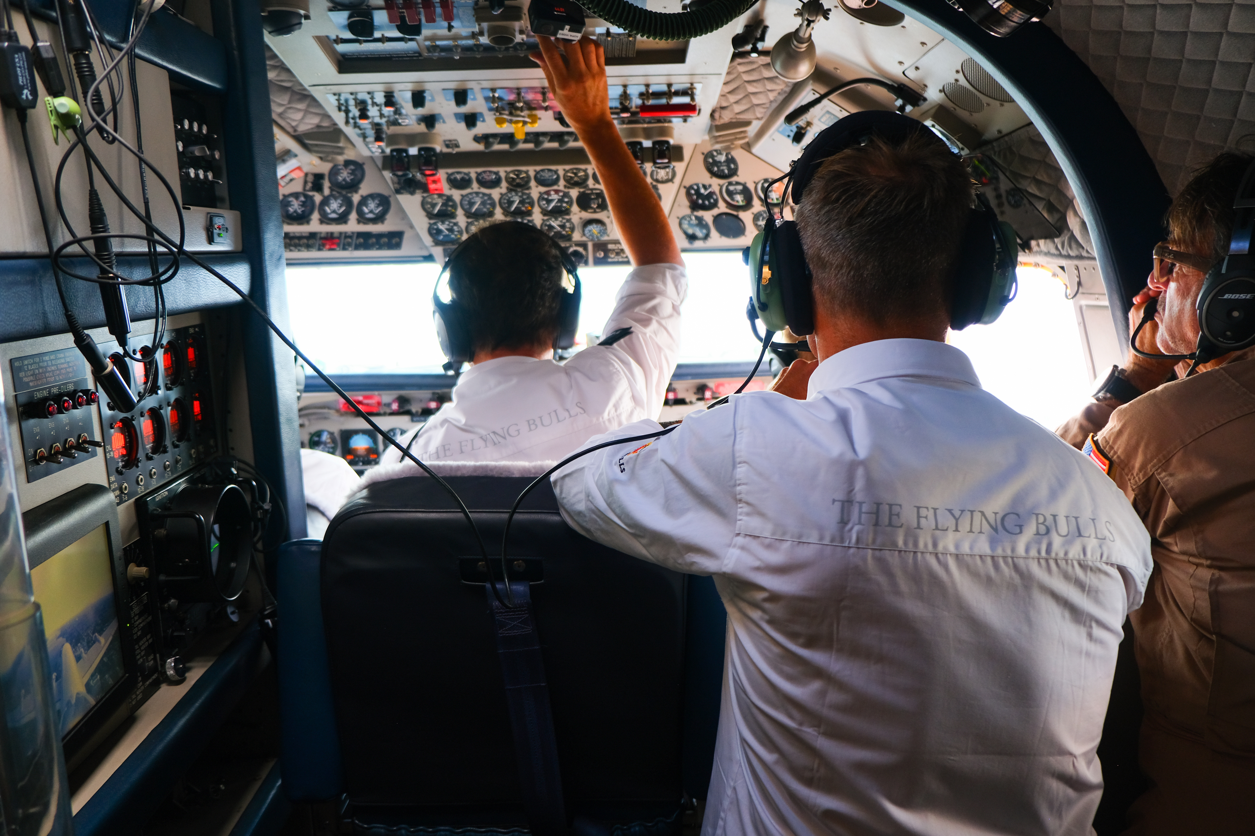 Flying Bulls CEO Eskil Amdal watches the team work on the flight deck. Photo by Alicia Herron.