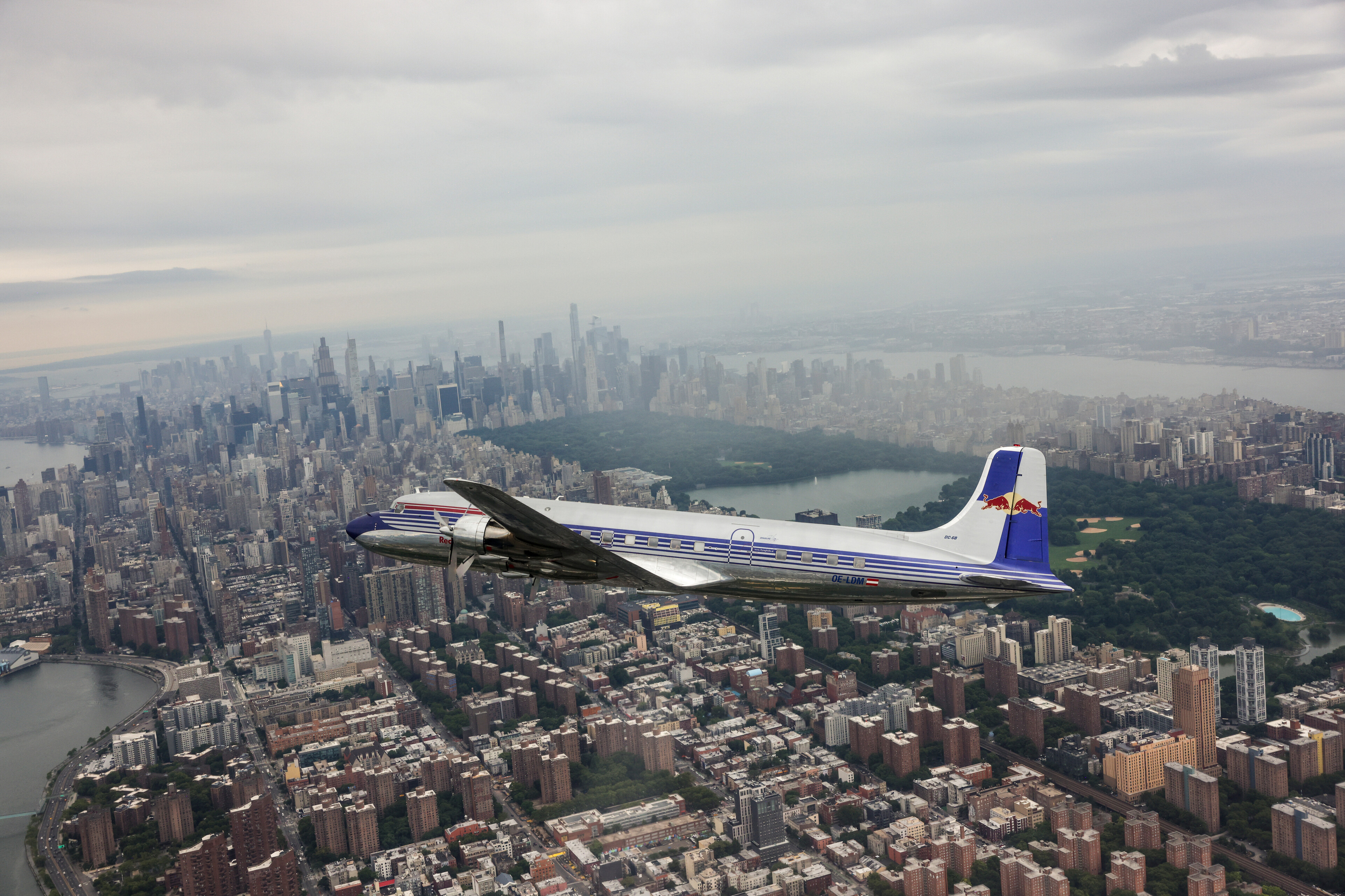 The DC-6 graces the skies over New York City. Photo courtesy of Colin Kerrigan/Red Bull Content Pool.