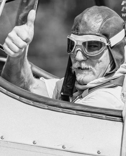 Virginia Hall of Fame inductee, wing walker, and Horse Feathers airport owner Charles Stanley "Chuck" Tippett, 65, died August 3 in a boating accident. Photo courtesy of Warrenton-Fauquier Airport.