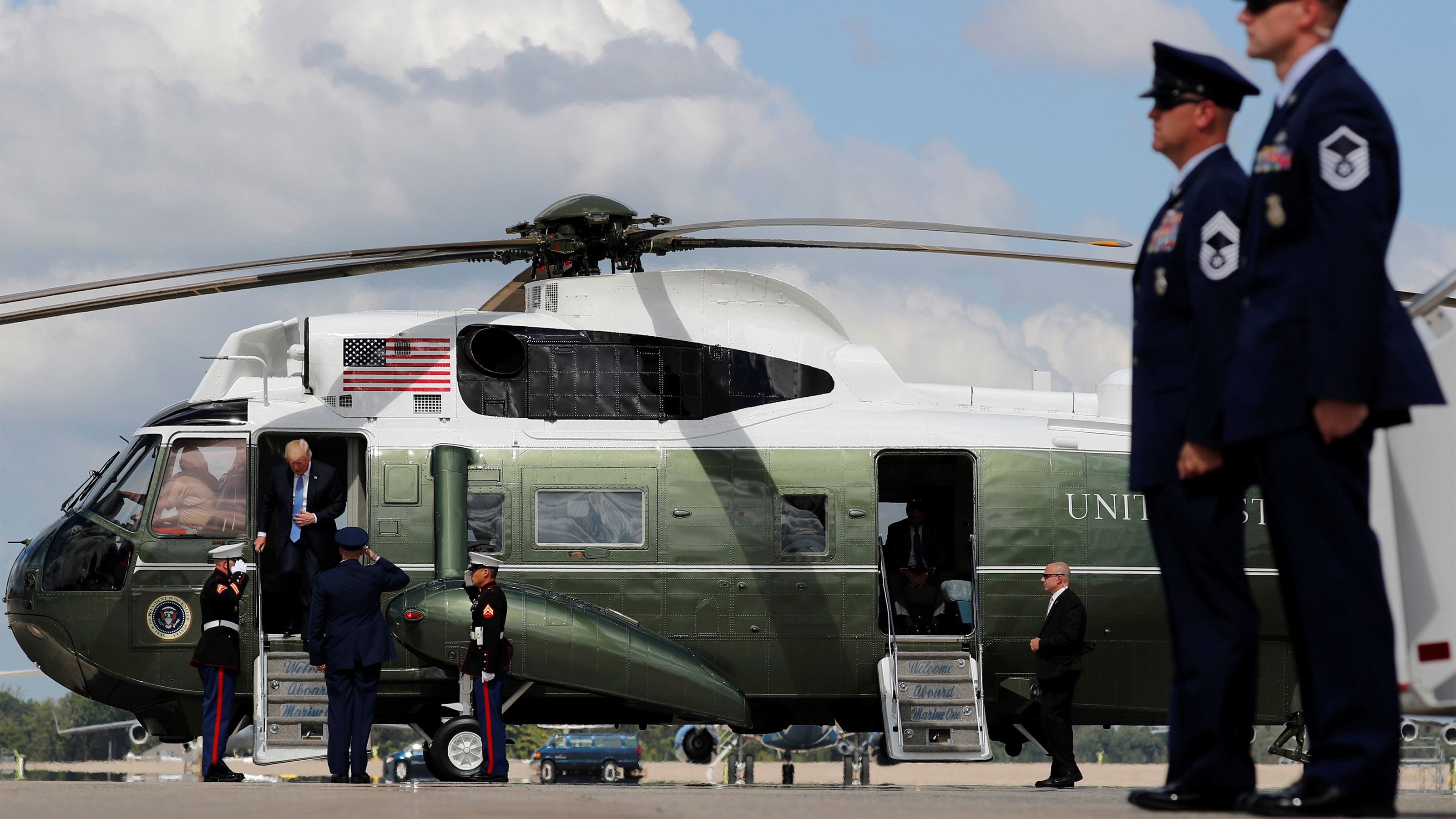 President Donald Trump on the Marine One helicopter on Sept. 27, 2017. Photo by Jonathan Ernst, Reuters.