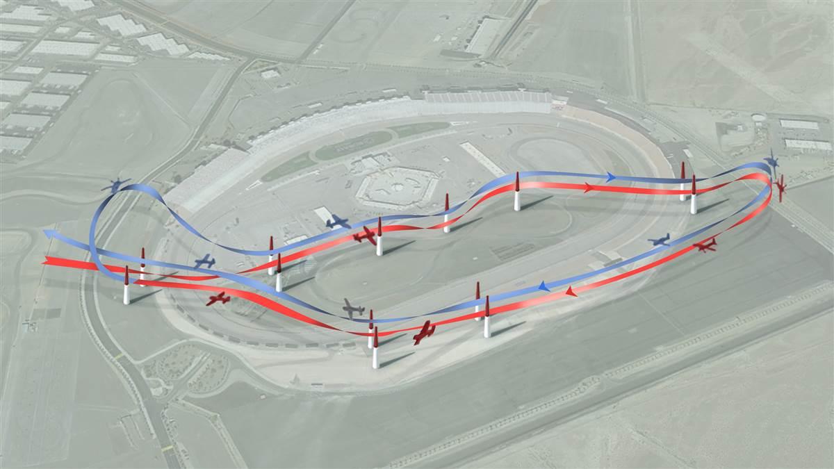 At the Las Vegas Motor Speedway, competitors made two laps around a course that included chicanes and air gates, with the highest-G maneuvers at either end.