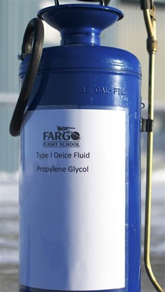 A handheld can of Type 1 deicing fluid is often used to spray the wings and other surfaces of small airplanes that have been sitting outside in cold weather.