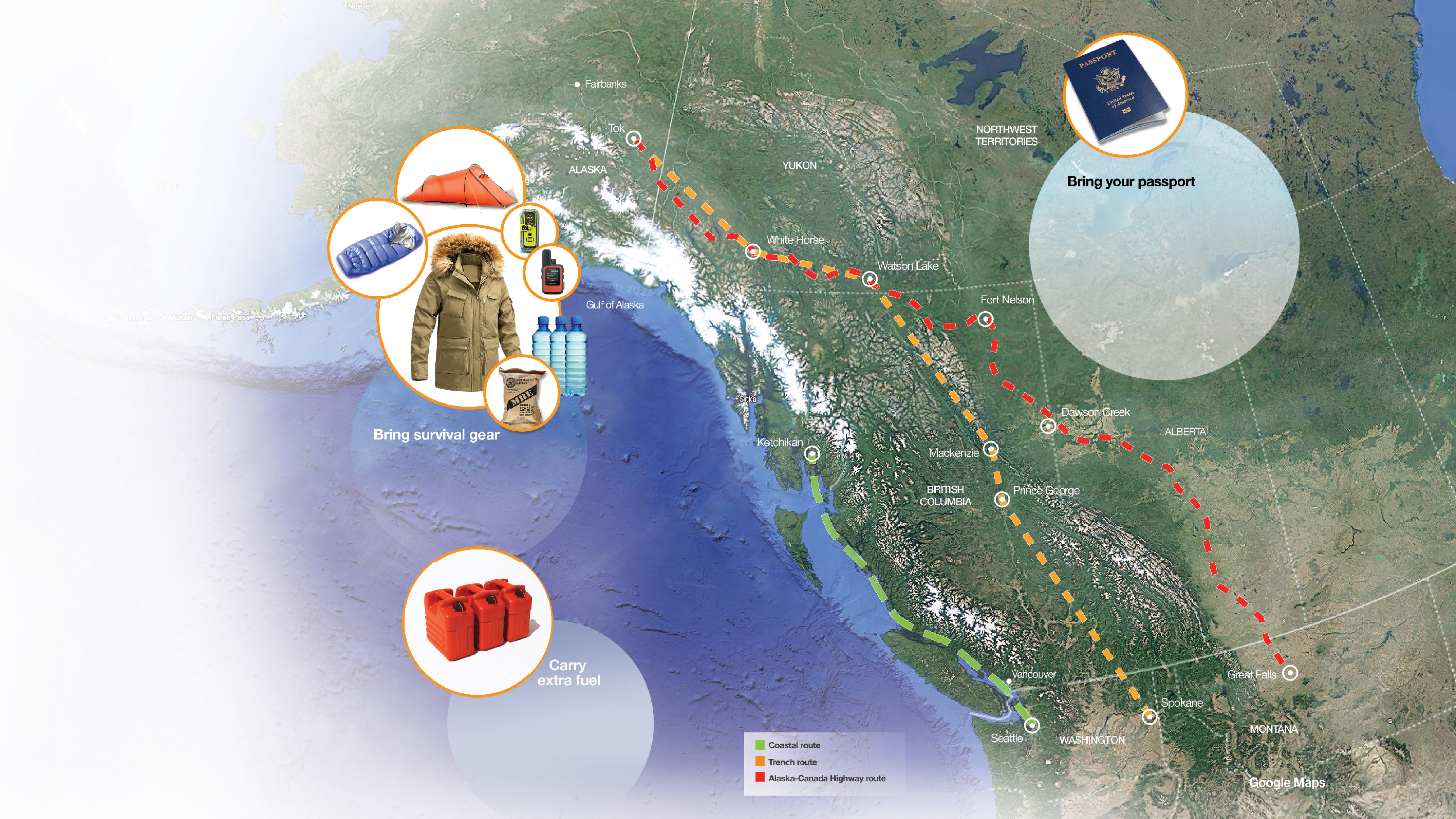 Three routes to Alaska