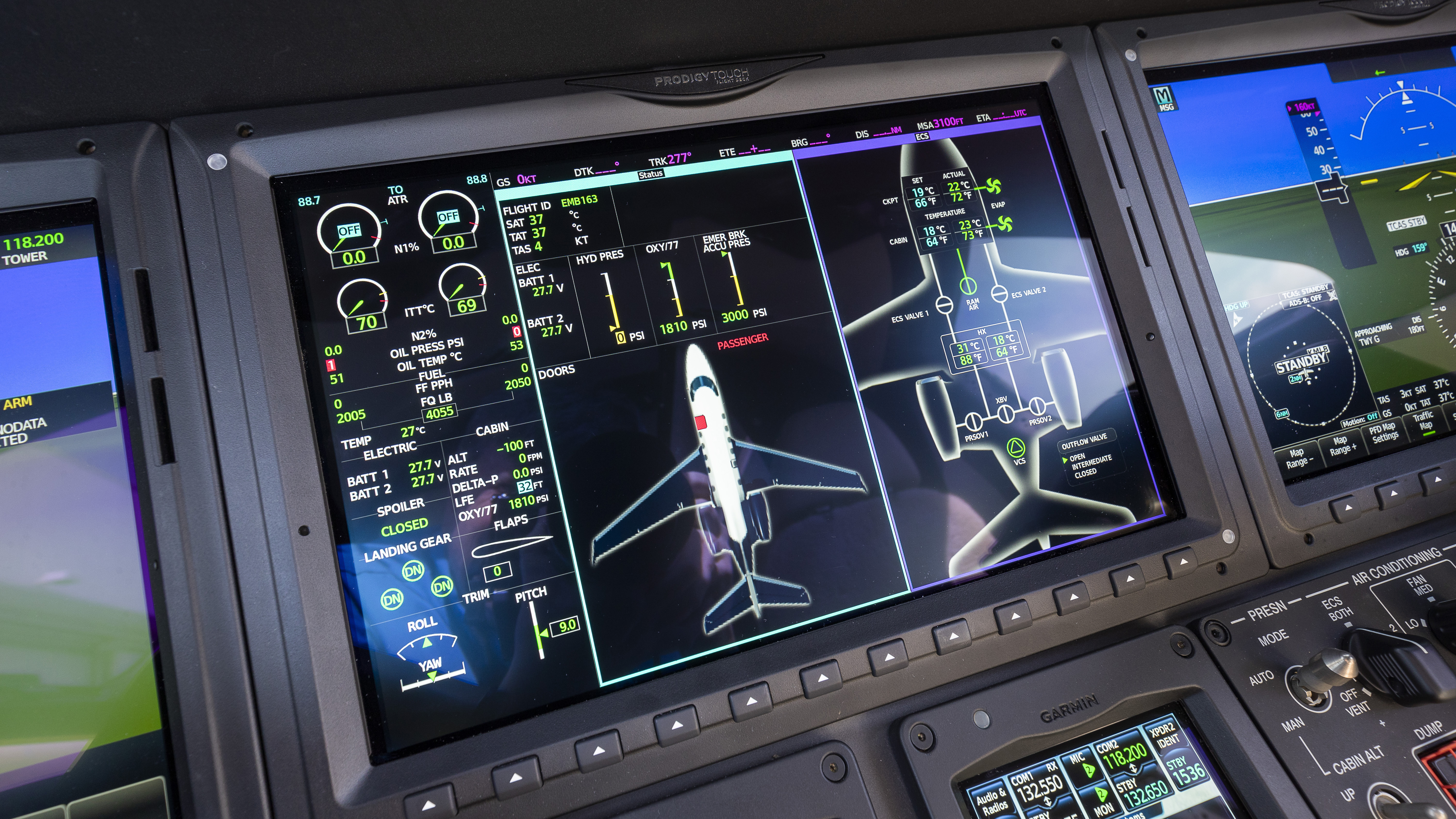 The multifunction display can be set up to show warnings and system schematics.