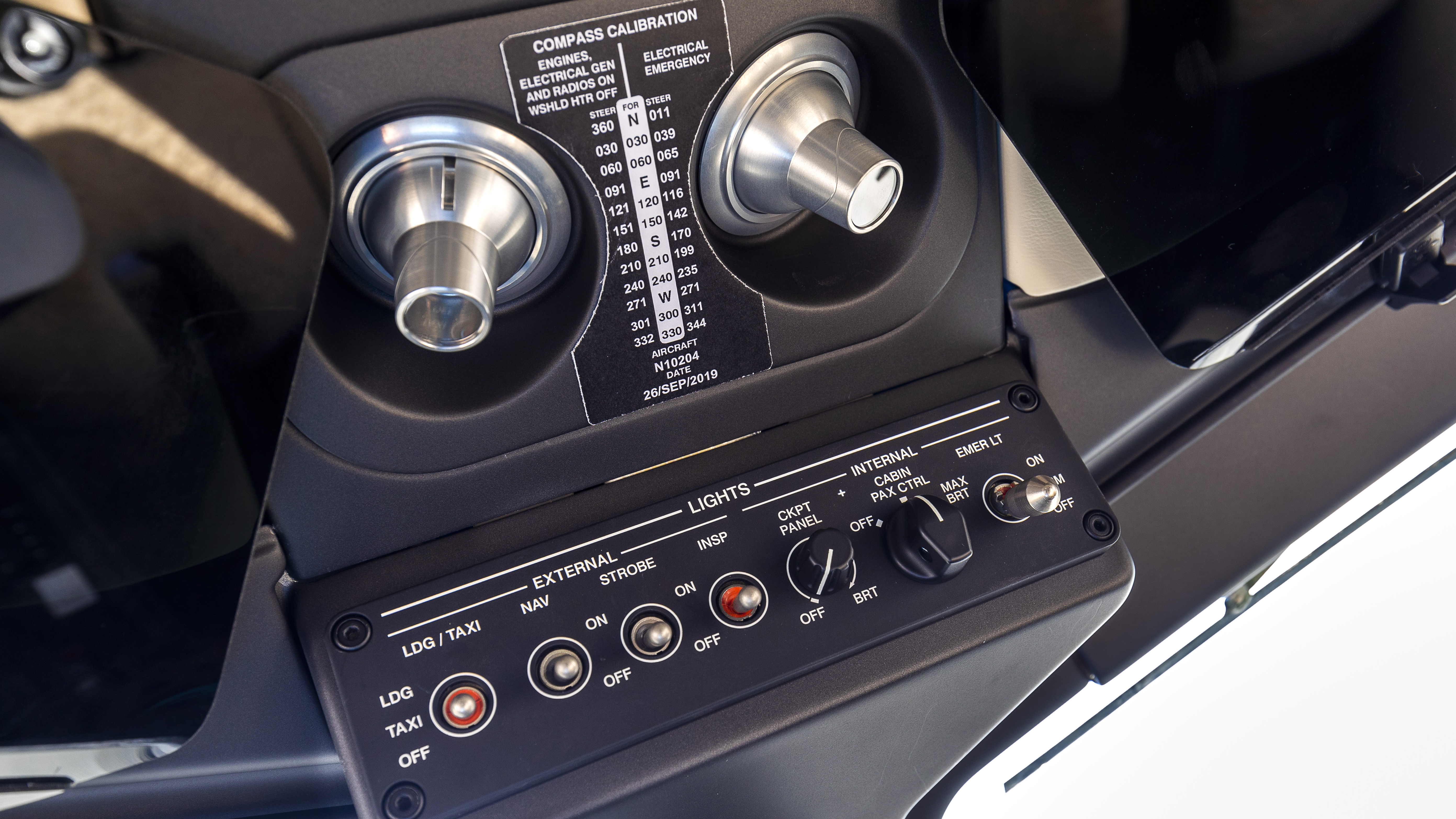 Cockpit overhead lights are activated by touch.