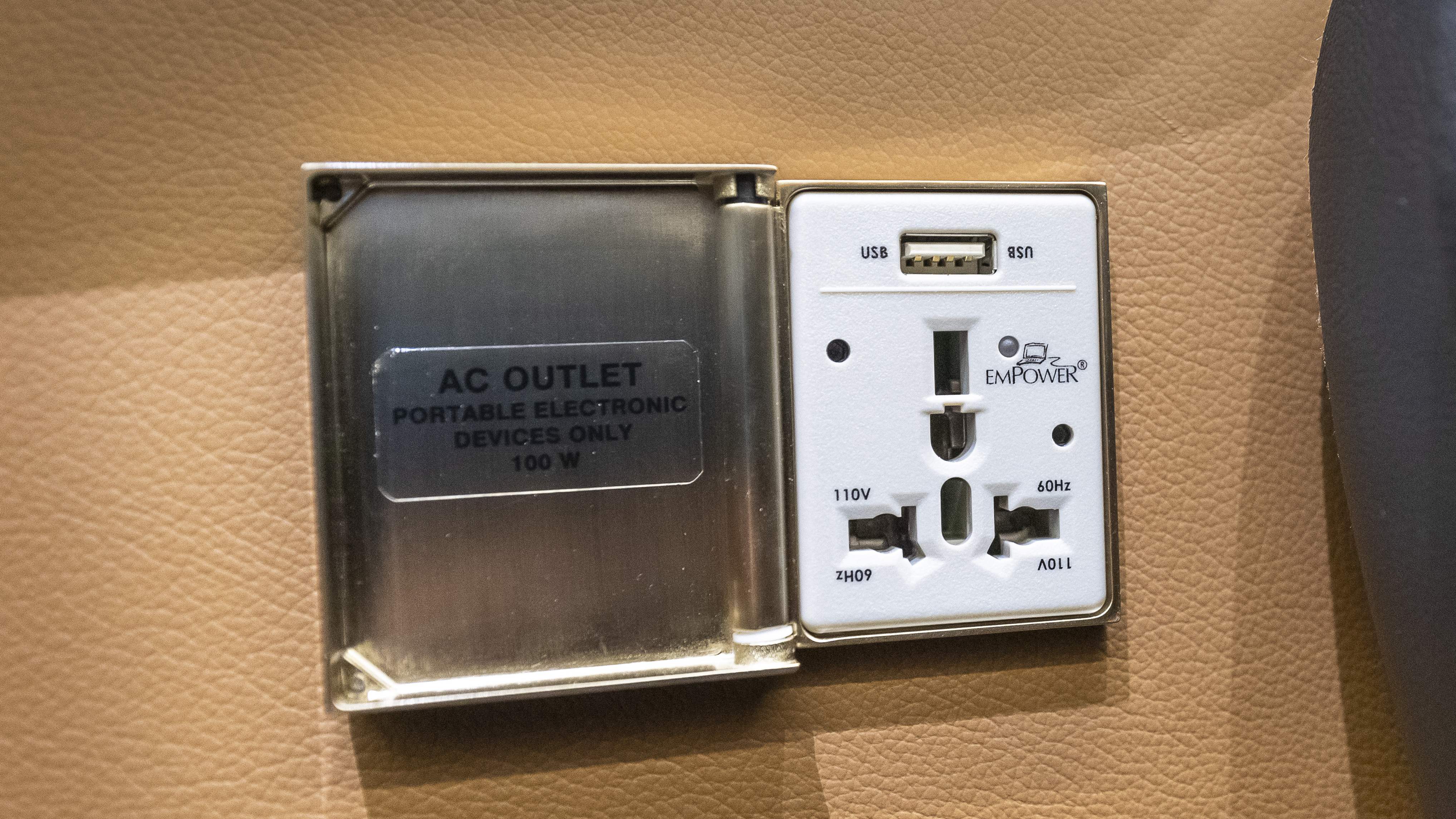 USB and AC power outlets are on the cabin’s sidewalls.