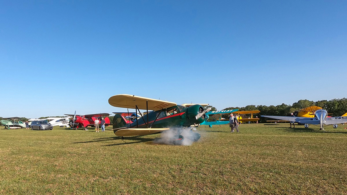 A Waco's radial engine roars to life during the Antique Airplane Association/Airpower Museum Invitational Fly-In.