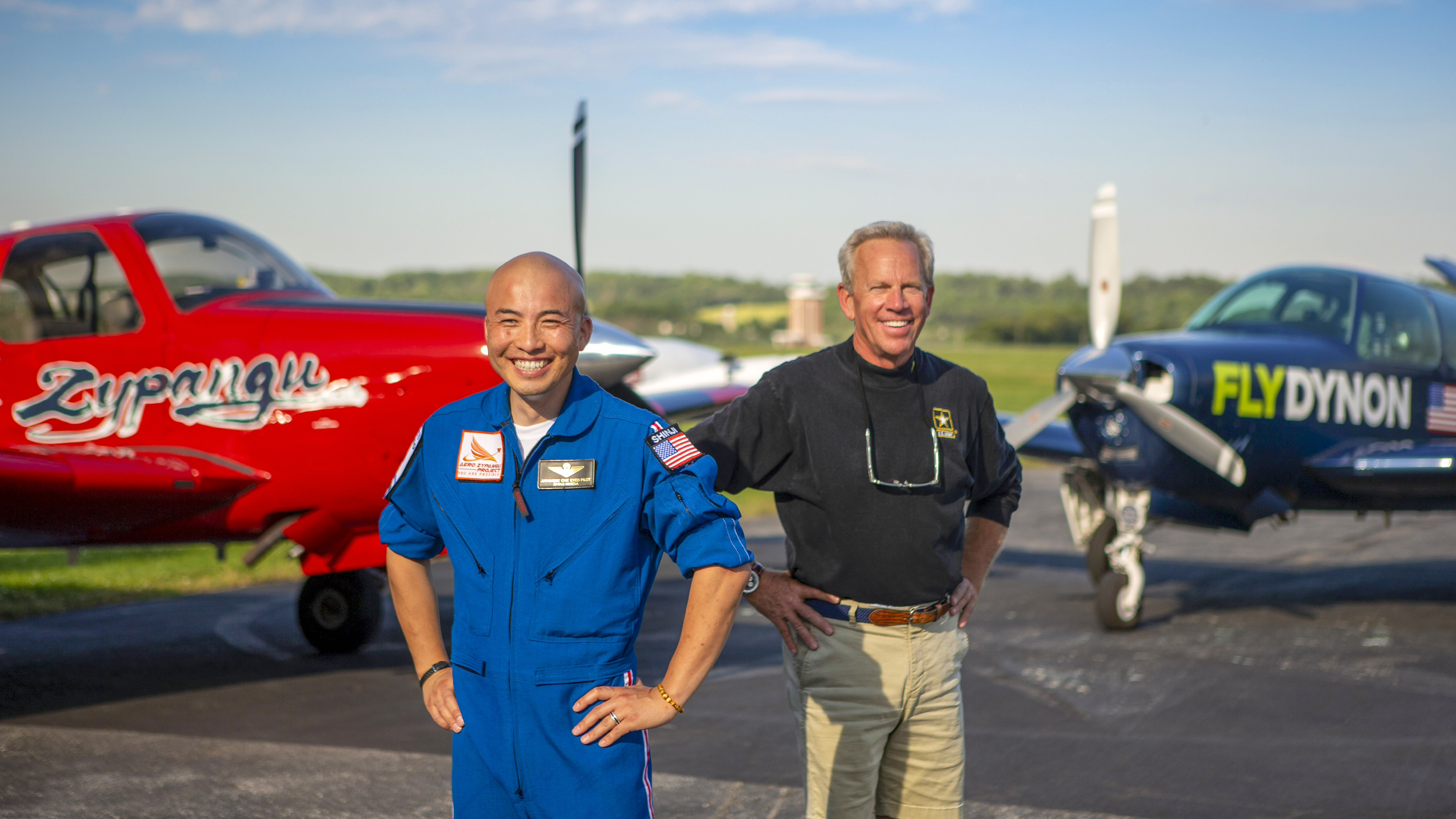 Long-distance Bonanza fliers Shinji Maeda (left) and Adrian Eichhorn (right) have an easy, off-beat rapport that comes from a shared goal of globe-spanning flights.