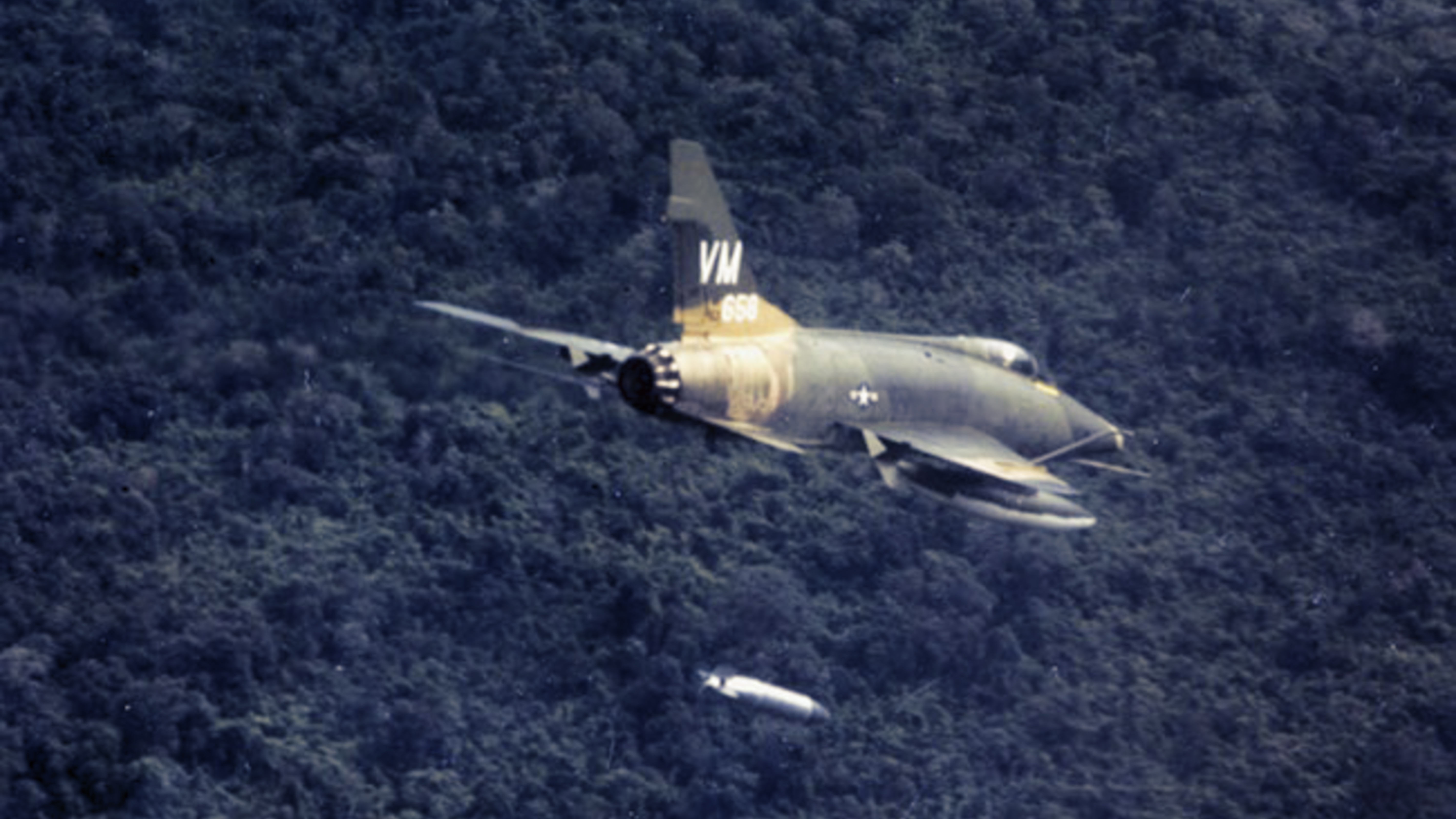 The F–100, from its single-seat to tandem seat variants, was used as a fighter-bomber in Vietnam.