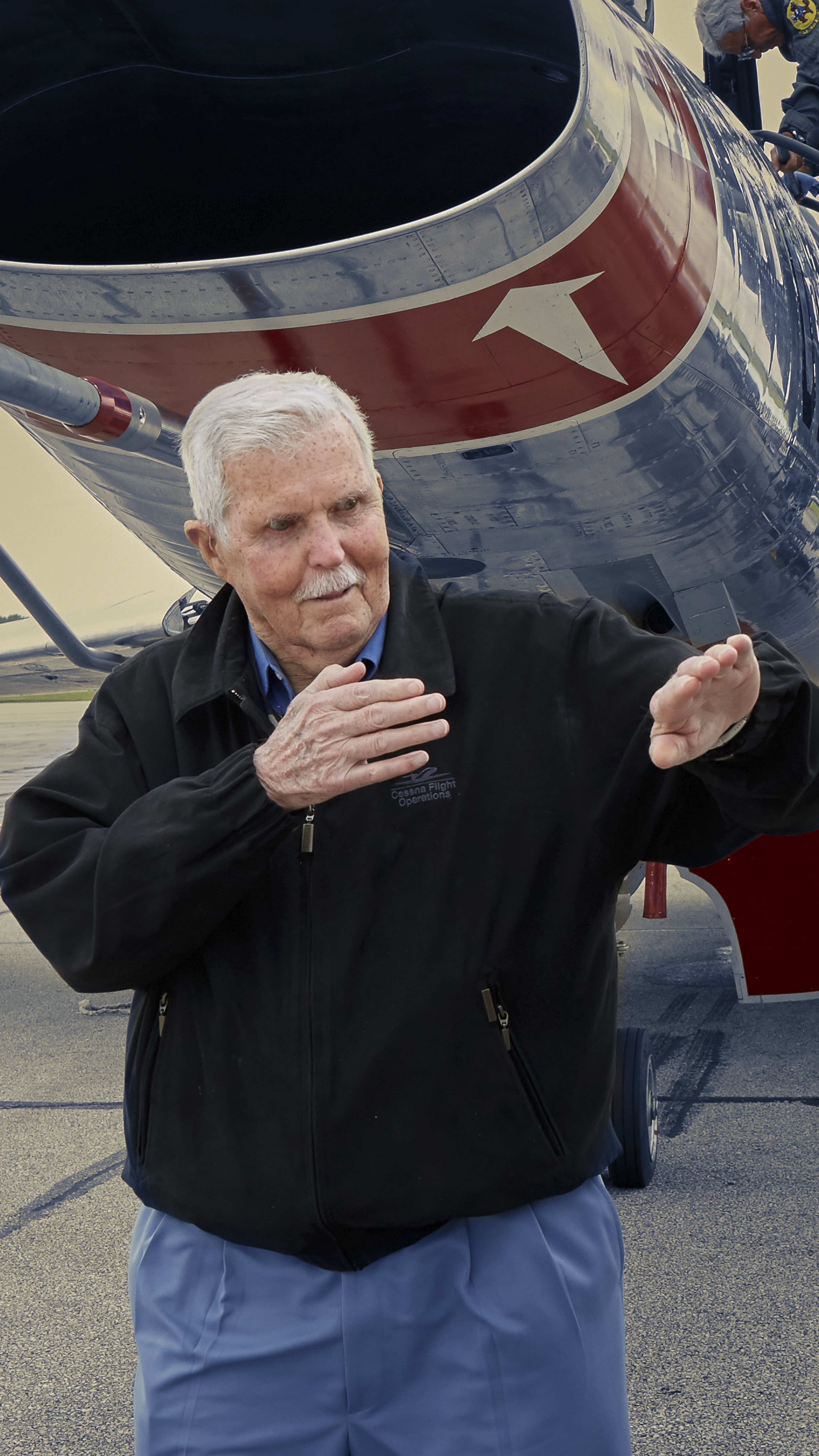 Bob Fizer—call sign “Breezeway”—at the 2016 Super Sabre event. Fizer said you could always tell who the fighter pilots were in a bar, they’re the ones shooting down their watches.
