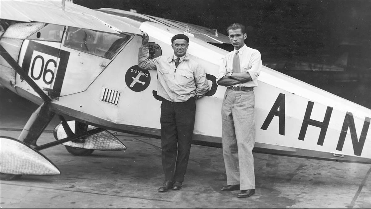 Franciszek Żwirko and Stanisław Wigura with the Polish-built RWD–6 with which they won the International Tourist Plane Competition in 1932.
