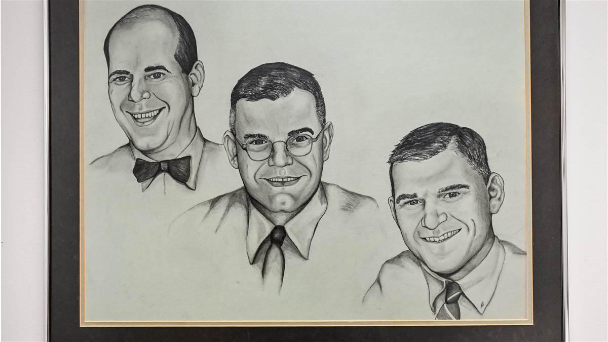 (From left to right) a drawing of Ernie, Paul A., and Bill Schweizer.