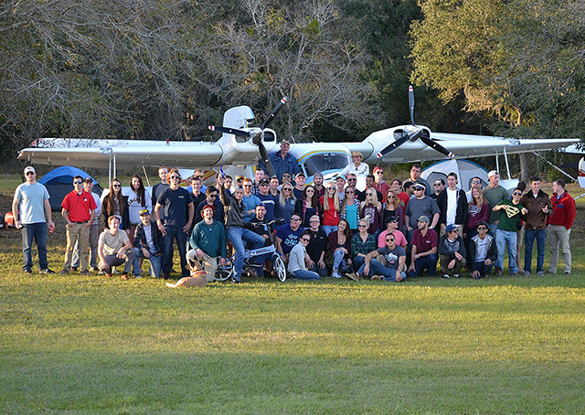 Pilots participate in Arcadia Municipal Airport's Millennial Wings Fly-In/Camp-Out at Aviation City Feb. 26-28. Friends of Arcadia Airport, including many gathered under the wings of a Grumman twin for a group portrait, worked for three years to develop the flying and camping center. Photos courtesy of George Chase.