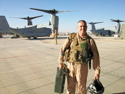 Capt. Gabriel Glinsky, a V-22 Osprey pilot currently deployed in Afghanistan, is teaching a private pilot ground school to a class of about 15 fellow Marines.