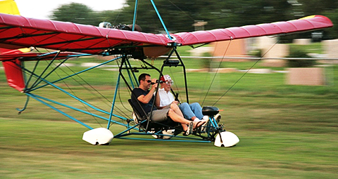 Lefty, on his 93rd birthday, flies with his grandson in a two-seat Quicksilver Sprint.